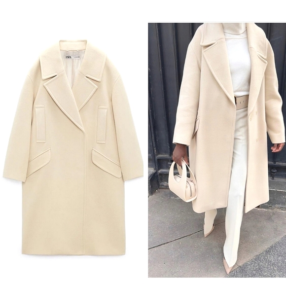 Zara oversized double breasted vanilla cream coat - Picture 1 of 11